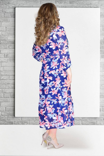 Мультиколор платье с шифоновым верхом и воланами Needle 453/3 - фото 2