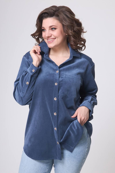 Блуза свободного силуэта с накладным карманом для повседневной носки Zlata 4415 голубика - фото 5