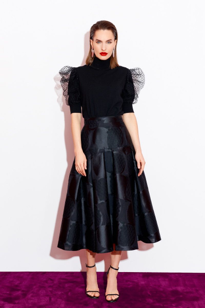 Юбка нарядная из текстиля, черная, демисезонная BURVIN 8400-21 - фото 1