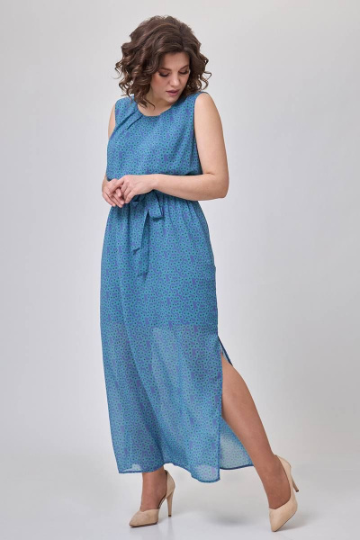 Демисезонное прилегающее платье без подклада с молнией Zlata 4191 синий - фото 3