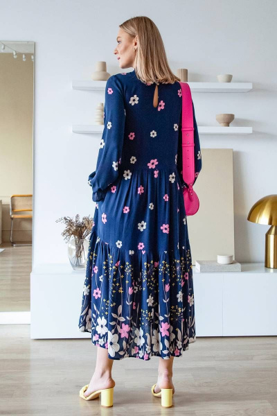 Платье свободного кроя с фантазийным вырезом и воланом ARTiMODA 322-05 синий - фото 3