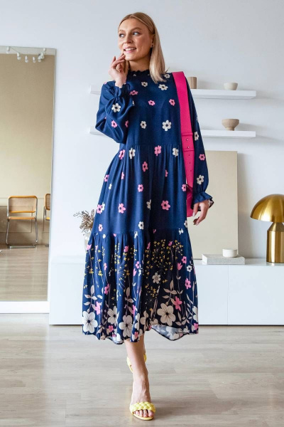 Платье свободного кроя с фантазийным вырезом и воланом ARTiMODA 322-05 синий - фото 7