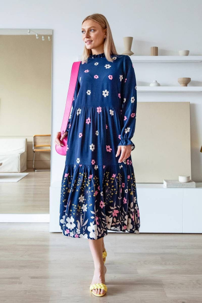 Платье свободного кроя с фантазийным вырезом и воланом ARTiMODA 322-05 синий - фото 6