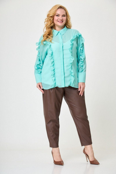 Блуза и топ с рюшей и фигурным низом Anelli 1243 мята - фото 3