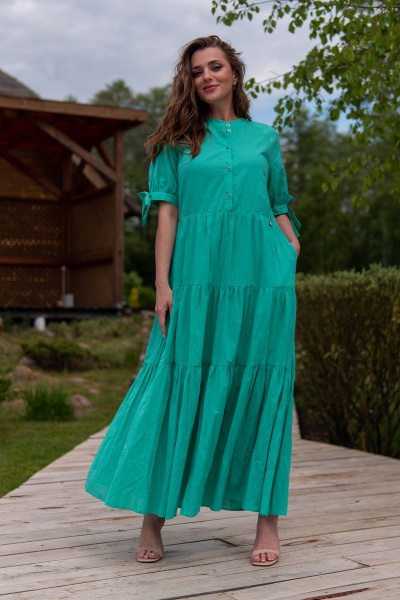 Летнее платье трапеция с лифом на пуговицах и короткими рукавами Andina 806 мята - фото 4