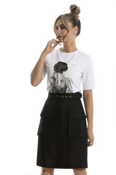 Юбка летняя из льна и текстиля с накладными карманами Golden Valley 56483 черный - фото 1