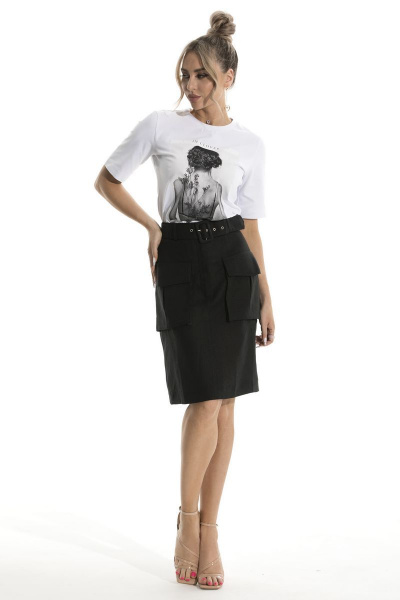 Юбка летняя из льна и текстиля с накладными карманами Golden Valley 56483 черный - фото 2