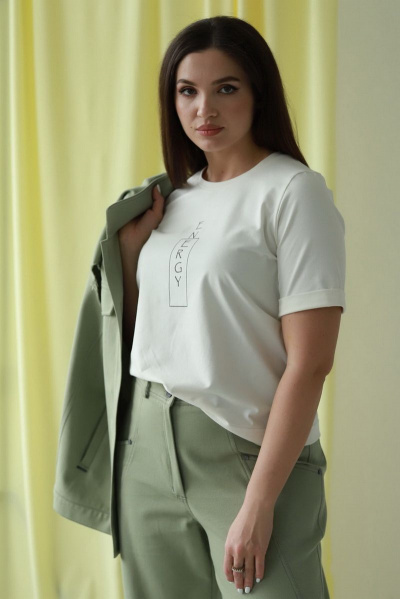 Белая свободная хлопковая блуза на каждый день Mislana 223 вертикальный_принт - фото 1