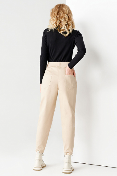 Брюки зауженные с высокой посадкой и складками для яркой девушки Панда 47360z молочный - фото 2