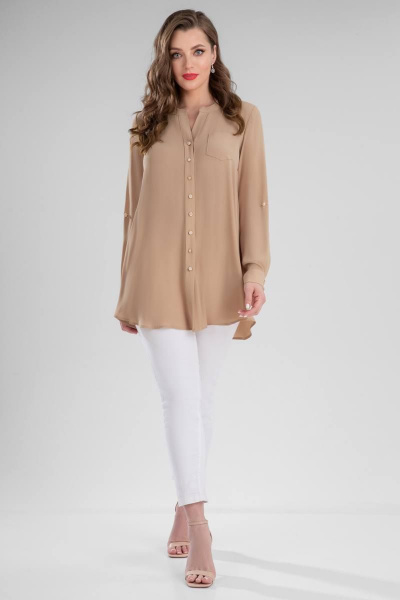 Бежевый свободный блузка с вышивкой и объемным силуэтом Urs 22-937-1 - фото 4