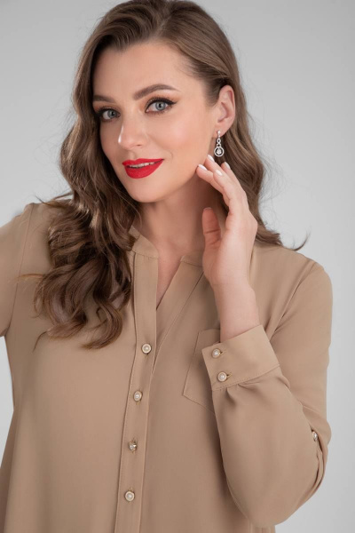 Бежевый свободный блузка с вышивкой и объемным силуэтом Urs 22-937-1 - фото 5