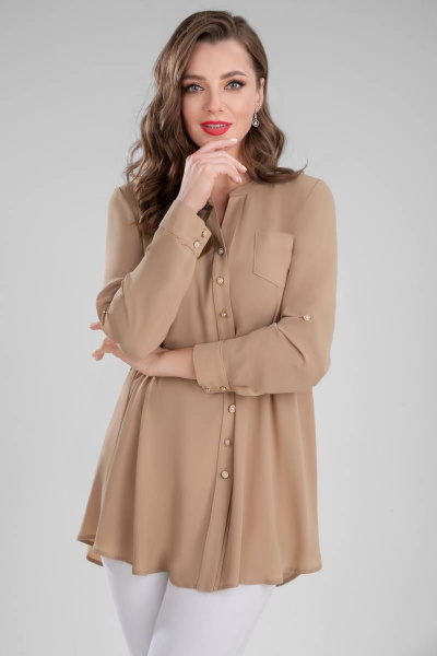 Бежевый свободный блузка с вышивкой и объемным силуэтом Urs 22-937-1 - фото 1