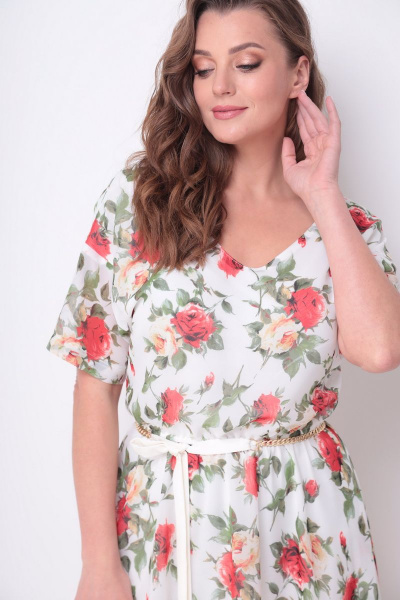 Платье Michel chic 2099 белый-розы - фото 2