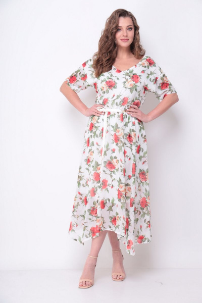 Платье Michel chic 2099 белый-розы - фото 5