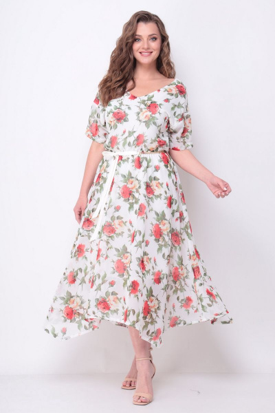 Платье Michel chic 2099 белый-розы - фото 4