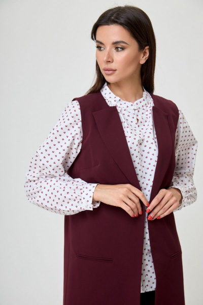 Жилет красный удлиненный с прорезными карманами Anelli 1036 винный - фото 2