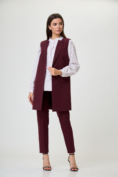 Жилет красный удлиненный с прорезными карманами Anelli 1036 винный - фото 1