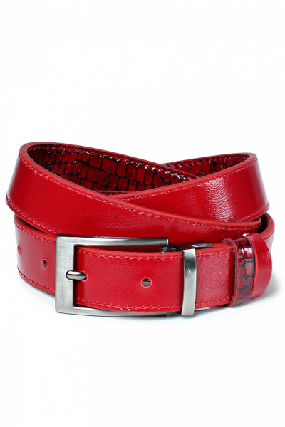Красный двусторонний ремень из натуральной кожи с черной фурнитурой Galanteya 21818.1с2247к45 2р красный - фото 2