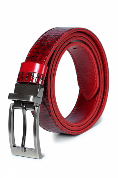 Красный двусторонний ремень из натуральной кожи с черной фурнитурой Galanteya 21818.1с2247к45 2р красный - фото 3