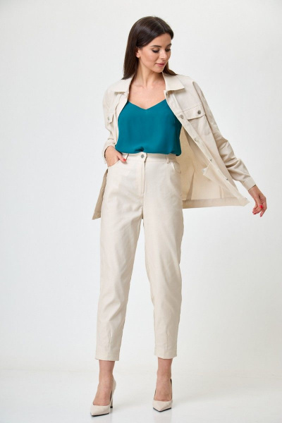 Бирюзовая шифоновая блуза с рюшами и V-образным вырезом Anelli 865 бирюза - фото 7