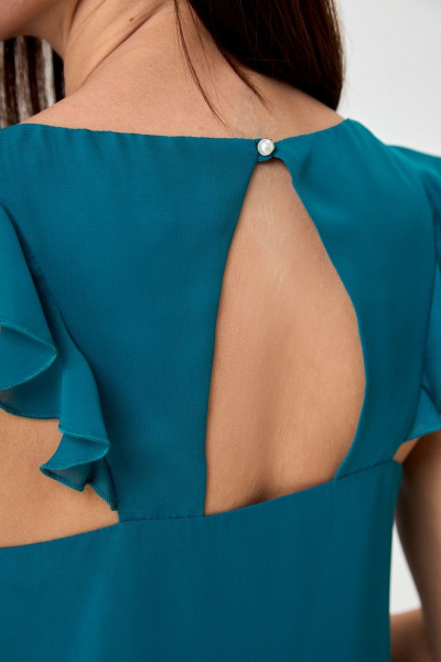 Бирюзовая шифоновая блуза с рюшами и V-образным вырезом Anelli 865 бирюза - фото 5