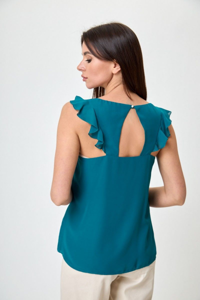 Бирюзовая шифоновая блуза с рюшами и V-образным вырезом Anelli 865 бирюза - фото 2