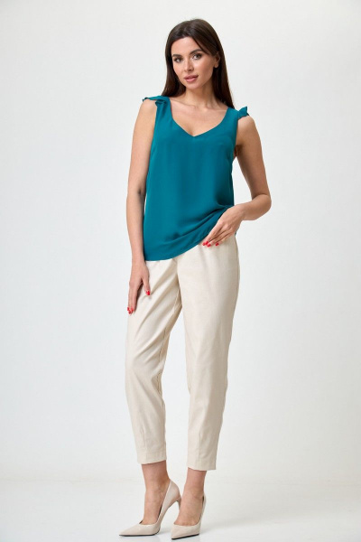 Бирюзовая шифоновая блуза с рюшами и V-образным вырезом Anelli 865 бирюза - фото 1