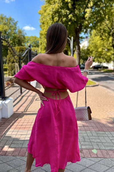 Летнее розовое из льна платье с юбкой 75 см Pavlova 147 - фото 5