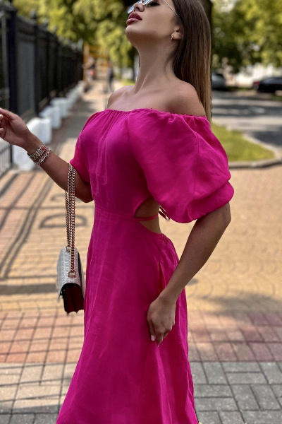 Летнее розовое из льна платье с юбкой 75 см Pavlova 147 - фото 4