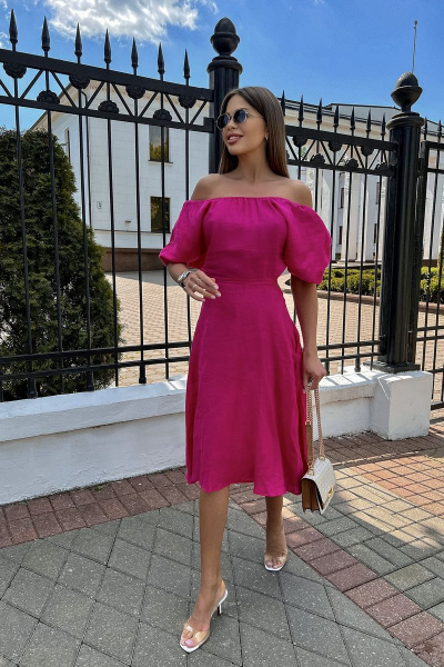 Летнее розовое из льна платье с юбкой 75 см Pavlova 147 - фото 3