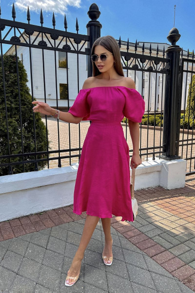 Летнее розовое из льна платье с юбкой 75 см Pavlova 147 - фото 2