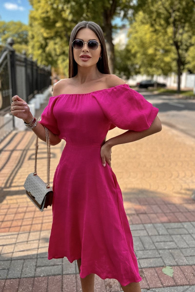 Летнее розовое из льна платье с юбкой 75 см Pavlova 147 - фото 1