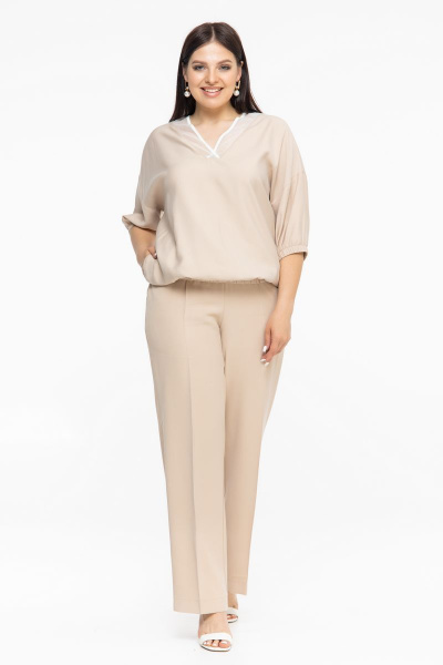 Бежевый костюм двойка из вискозы и текстиля для повседневной Avila 0900 бежевый - фото 1