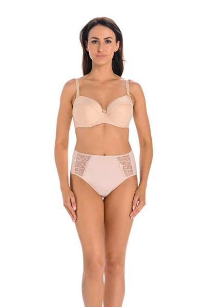 Трусы слип из трикотажа и кружева с высокой талией Teyli 7117 серебристый_пион - фото 1