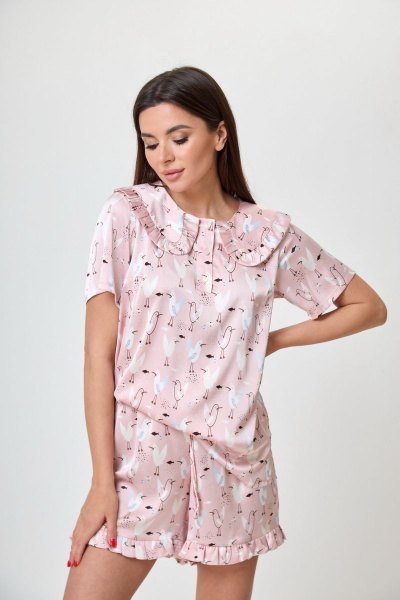 Летний пижамный комплект из вискозы с короткими шортами Anelli 1265 розовое_облако - фото 7