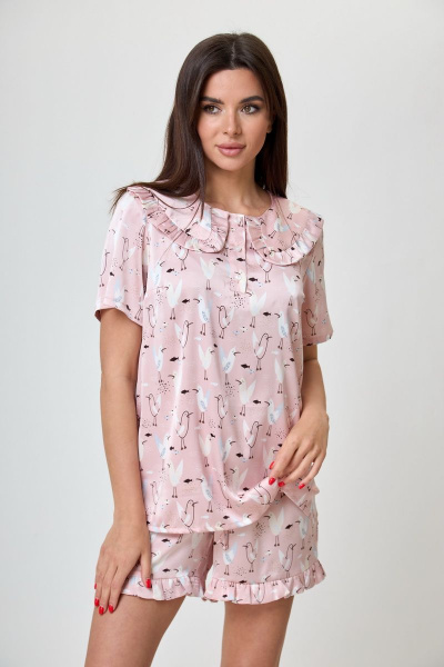 Летний пижамный комплект из вискозы с короткими шортами Anelli 1265 розовое_облако - фото 2