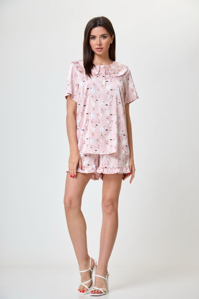 Летний пижамный комплект из вискозы с короткими шортами Anelli 1265 розовое_облако - фото 1