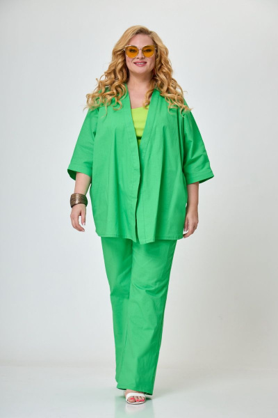 Льняной костюм с кимоно и брюками, зеленый, летний Anelli 1270 зеленый_яркий - фото 8