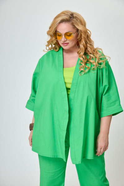 Льняной костюм с кимоно и брюками, зеленый, летний Anelli 1270 зеленый_яркий - фото 5