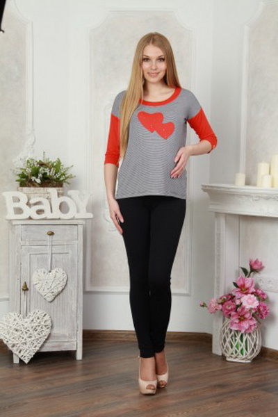 Туника для беременных из эластичного трикотажа с сердечками Lucky mum 1103 - фото 1