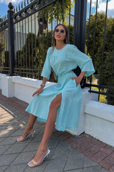 Леновое платье с открытой спиной и приталенным фасоном Pavlova 146 голубой - фото 3