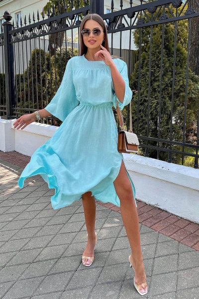 Леновое платье с открытой спиной и приталенным фасоном Pavlova 146 голубой - фото 4