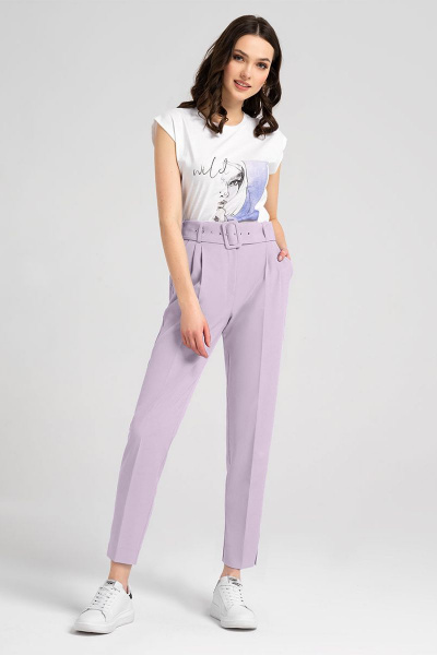 Фиолетовые брюки с высокой посадкой и разрезами летние Панда 11860z лиловый - фото 1