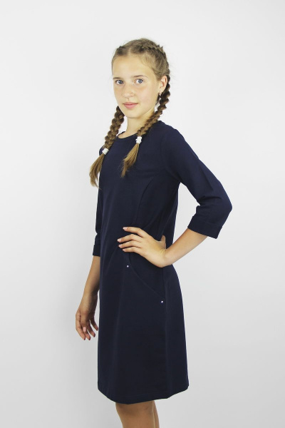 Платье с лодочной горловиной и карманами, синее, до бедра Полесье С4834-16 6С0786-Д43 152,158 м.синий - фото 2