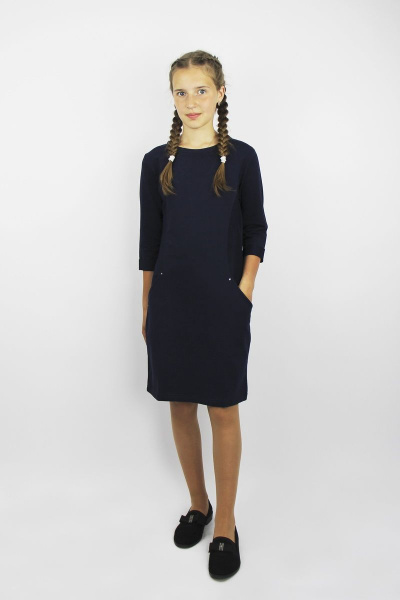Платье с лодочной горловиной и карманами, синее, до бедра Полесье С4834-16 6С0786-Д43 152,158 м.синий - фото 1