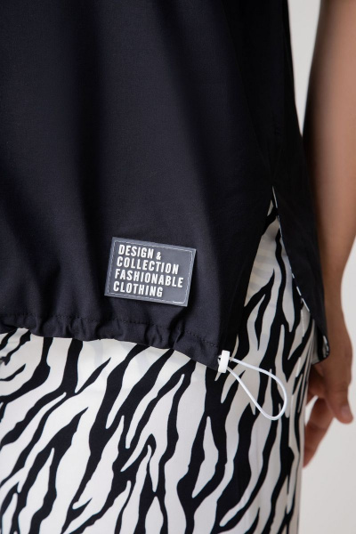 Летний комплект блузы и брюк из хлопка EVA GRANT 170 черный+зебра - фото 7