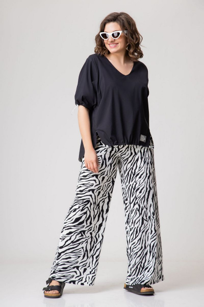 Летний комплект блузы и брюк из хлопка EVA GRANT 170 черный+зебра - фото 3