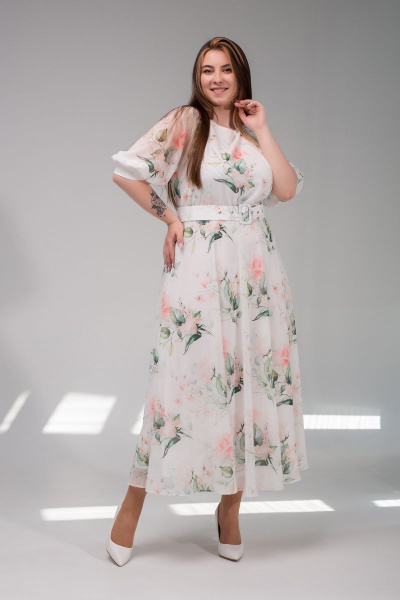 Платье АСВ 1247.2 белый+цветы - фото 6