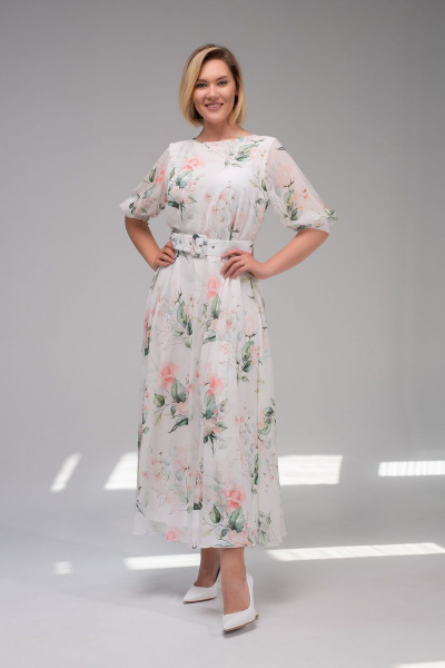 Платье АСВ 1247.2 белый+цветы - фото 2