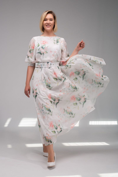 Платье АСВ 1247.2 белый+цветы - фото 1